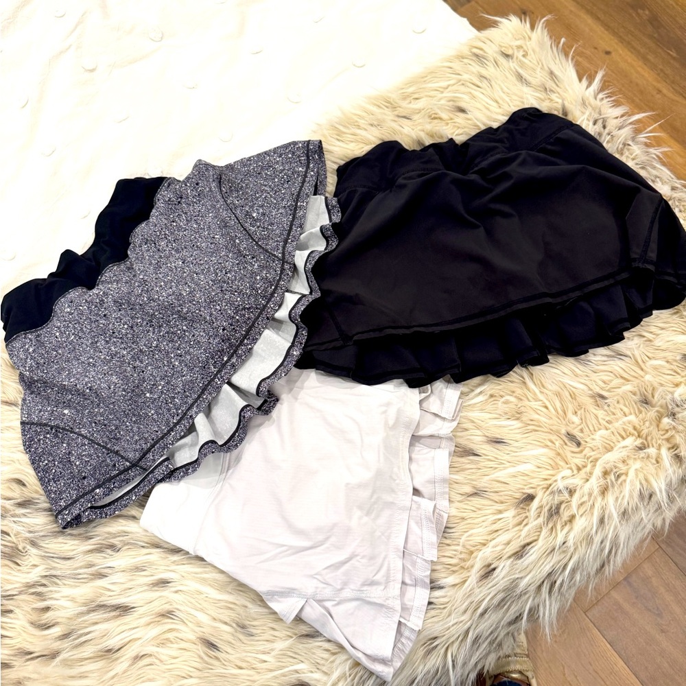3 Lululemon Tennis skirts; size 2; black and white